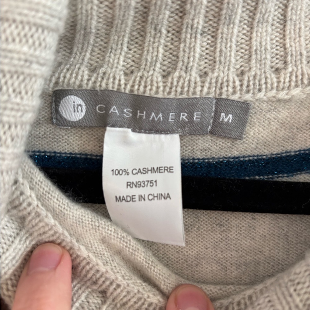 InCashmere Cowl Neck Sweater Poncho|100% cashmere|Gray Multicolor Stripes| Med - Picture 4 of 7